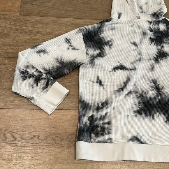 ZYIA ACTIVE White Gray Hexrix Thermal Pocket Tie Dye Waffle Knit Hoodie Size S - Picture 6 of 10